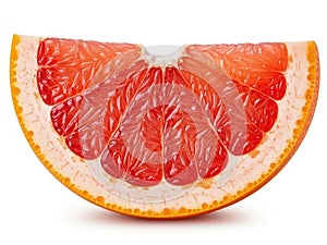 Juicy pink grapefruit slice isolated on white background