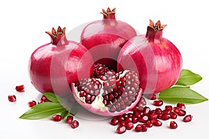 Juicy pomegranates, white background