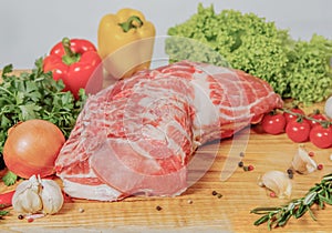 Juicy raw meat, beef entrecote on a white background, top view, close up. raw meat, cut part. Kitchen restaurant. Great