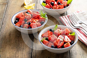 Juicy and refreshing summer fruit salad with watermelon