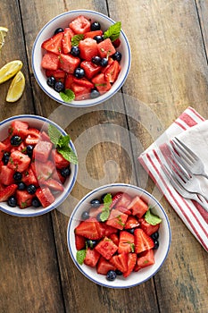 Juicy and refreshing summer fruit salad with watermelon
