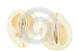 Juicy, ripe Citrus maxima, Citrus grandis, cut in half