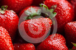 Juicy, ripe natural red strawberries without GMO. Strawberry - full frame. Close-up