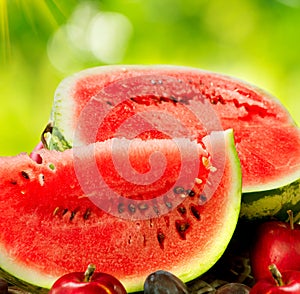 Juicy ripe organic watermelon closeup