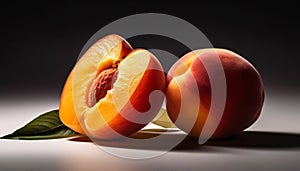 Juicy ripe peach slice, a sweet and healthy snack option generated by AI