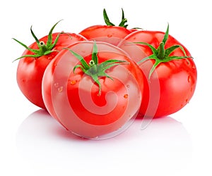 Juicy ripe red tomatoes isolated on white background