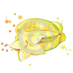 Juicy ripe yellow caram watercolor ilustration