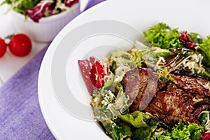 Juicy Roast Meat Loin Chop Greens Salad Top Lay