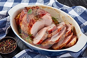 Juicy roast pork meat cut in slices