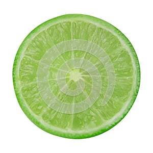 Juicy slice of green lime isolated on white background