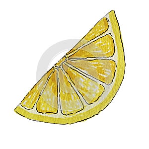 Juicy slice of lemon isolated on white background