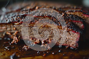 Juicy Smoked Brisket with Blackened Crust - Perfect for Food Blogs and Barbecue Cooking Classes.