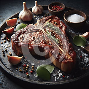 Juicy Steak on a Plate With Spices and Seasonings