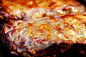 Juicy steaks close up image
