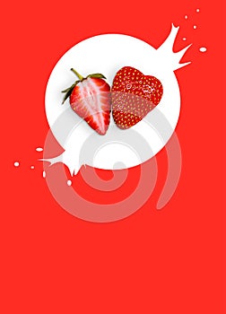 Juicy strawberries on a red background