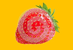 Juicy strawberry with leaves isolated on yellow