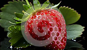 Juicy strawberry, ripe and sweet, refreshing taste of summer generated by AI