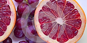 Juicy Symphony: Intimate Portrait of a Grape and Grapefruit. Generative AI