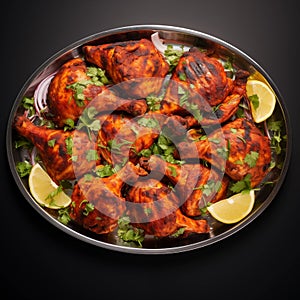 Juicy Tandoori Chicken Pieces on Platter