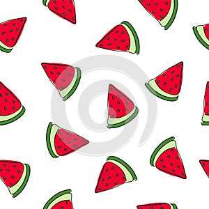 juicy watermelon art drawn slices seamless patern