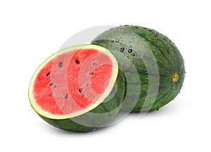Juicy watermelon with cut in half and water drops
