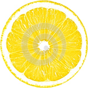 Juicy yellow slice of lemon isolated on a white background with clipping path.