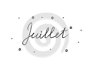 Juillet phrase handwritten with a calligraphy brush. July in French. Modern brush calligraphy. Isolated word black