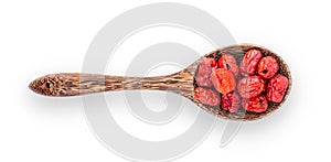 Jujube Chinese dried in wood spoon on white background