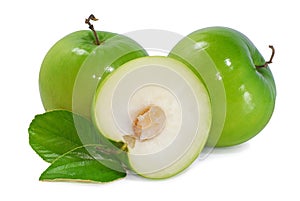 Jujube or Monkey apple fruit with leaf isolated on white