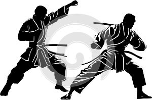 Jujutsu fighters on a white background. AI-Generated.