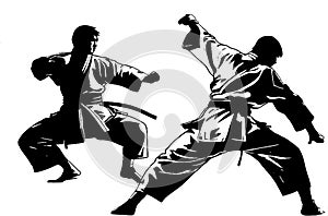 Jujutsu fighters on a white background. AI-Generated.