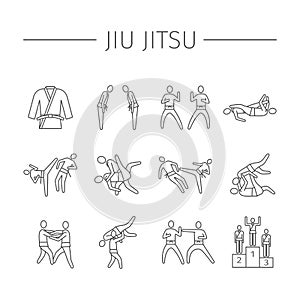 Jujutsu martial art line icons. sports signs.