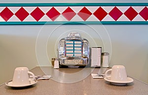 Juke box on restaurant table 1950 style.