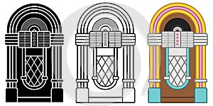 Jukebox Clipart Set - Outline, Silhouette and Colored