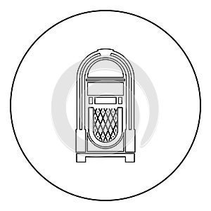 Jukebox Juke box automated retro music concept vintage playing device icon in circle round outline black color vector