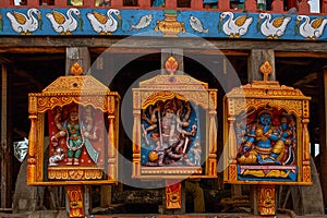 Goddesses statues at wheel of chariot rath yatra of jagannath ; Puri ; Orissa ; India
