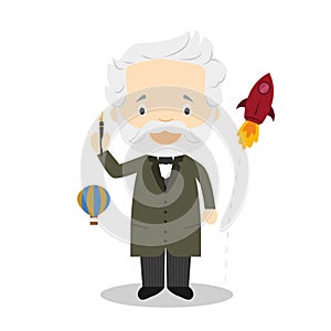 Jules Verne cartoon character. Vector Illustration. Kids History Collection photo