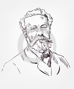 Jules Verne novelist sketch style vector portrait
