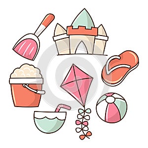 Doodle toys for playing in the beach sand colored vector illustration photo