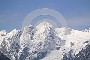 Julian Alps mountain view in winter, Mt. Stenar and Mt Kriz