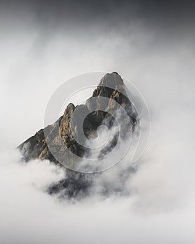 Julian Alps peak covered in heavy fog