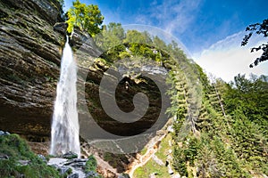 Pericnik waterfall in Julian Alps in Slovenia photo