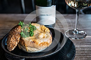 Julienne in a bun with wine