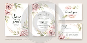 Juliet rose and wax flower with eucalyptus leaves Wedding Invitation.