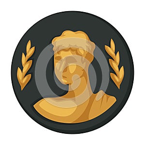 Julius Caesar gold portrait and olive branches isolated object