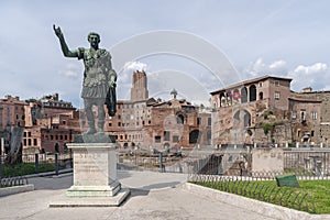 Julius Caesar statue in the Forum area, Rome, Lazio, Italy