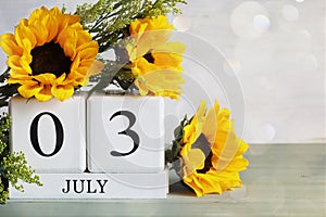 July 03 Calendar Blocks with Beautiful Sunflowers