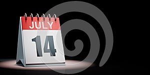 July 14 Calendar Spotlighted on Black Background