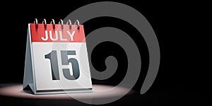 July 15 Calendar Spotlighted on Black Background