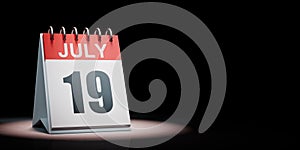 July 19 Calendar Spotlighted on Black Background